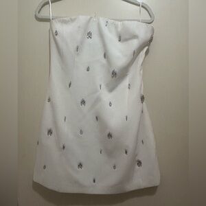 Vici Strapless Dress in White with Silver Details